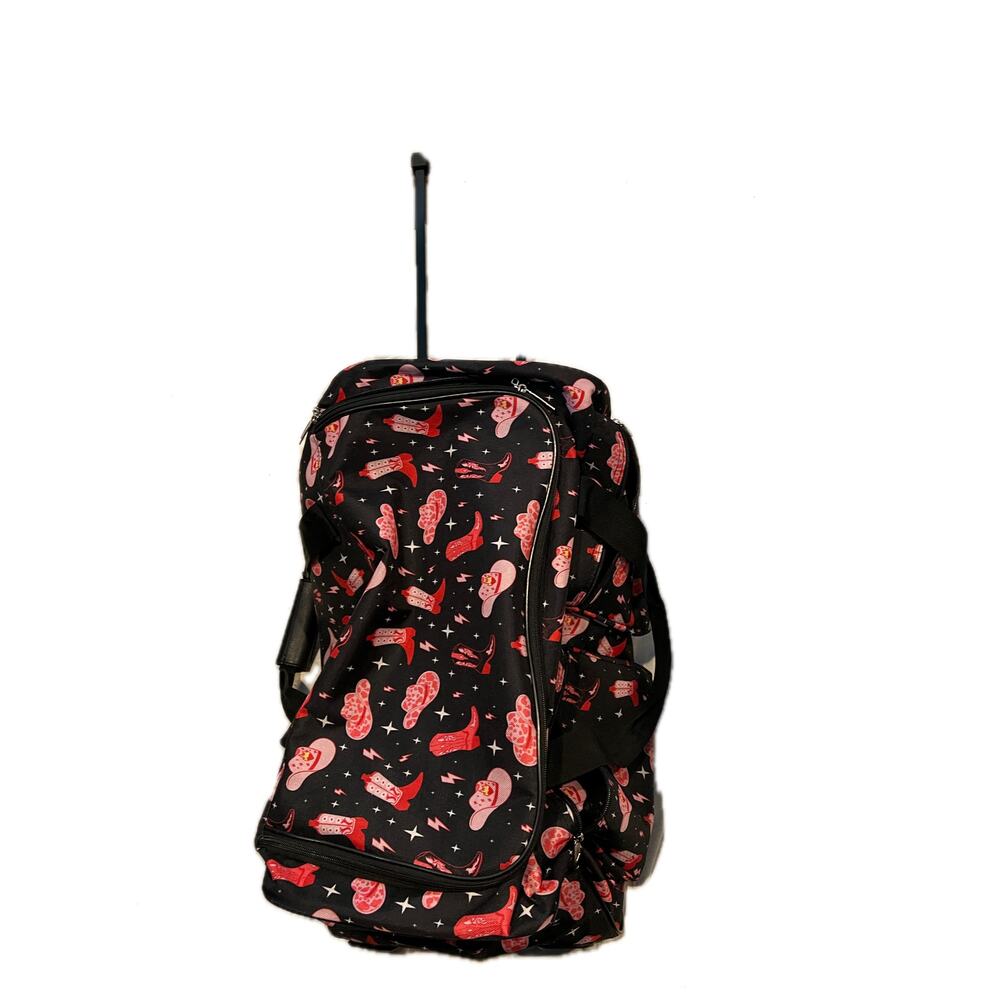 World Traveler Black Pink Western Theme Roller Duffle Bag